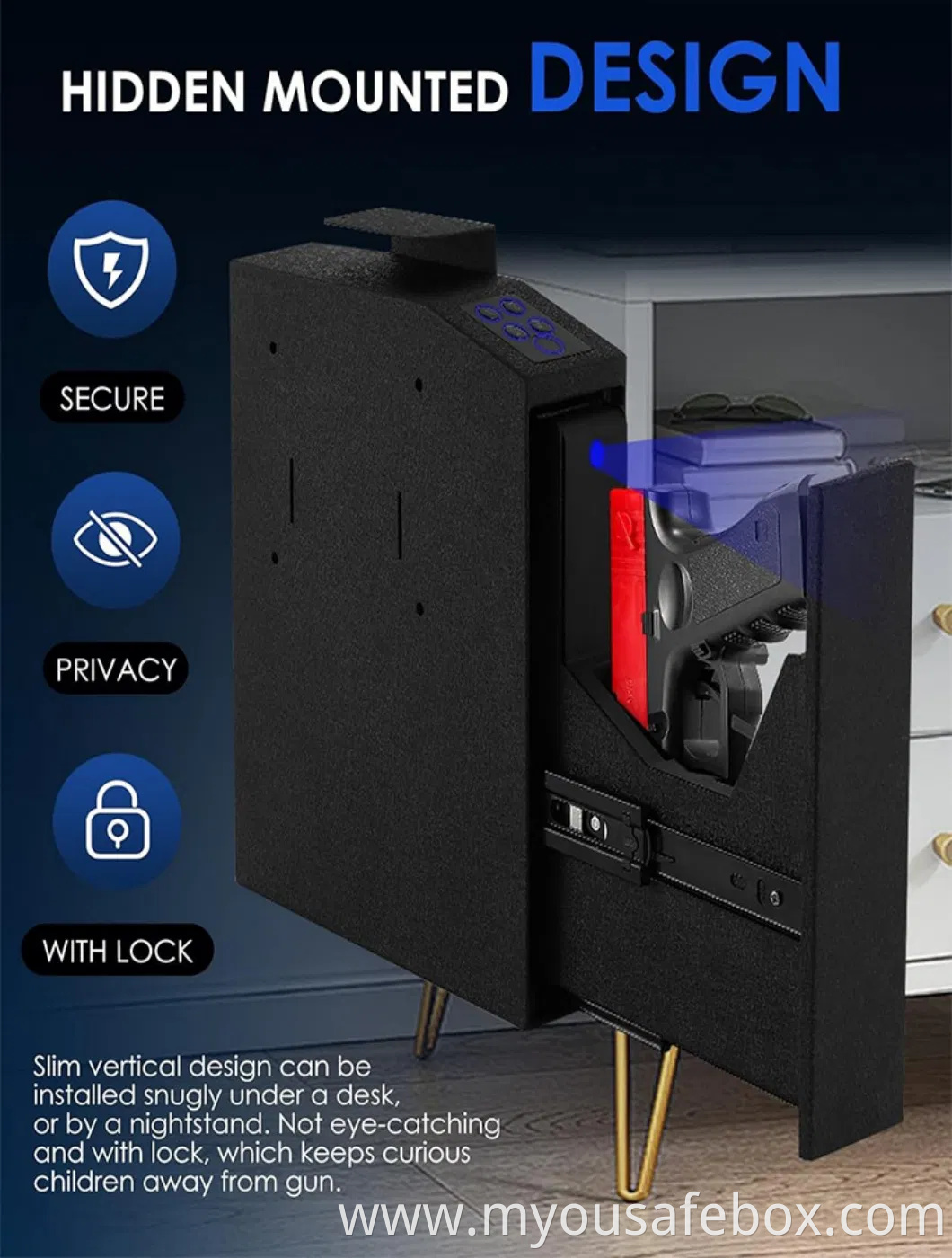 Safe Wall-Mounted Fingerprint Steel Car Portable Secure Gun Safes Locking Box for Pistols Keys Safes